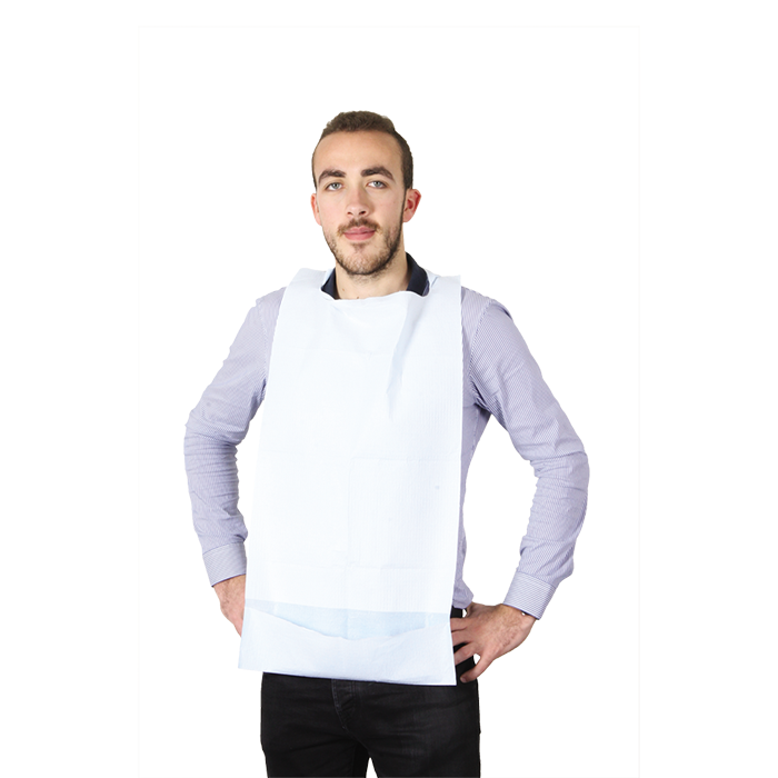 Bavoir en ouate de cellulose imperméable avec poche 11 cm